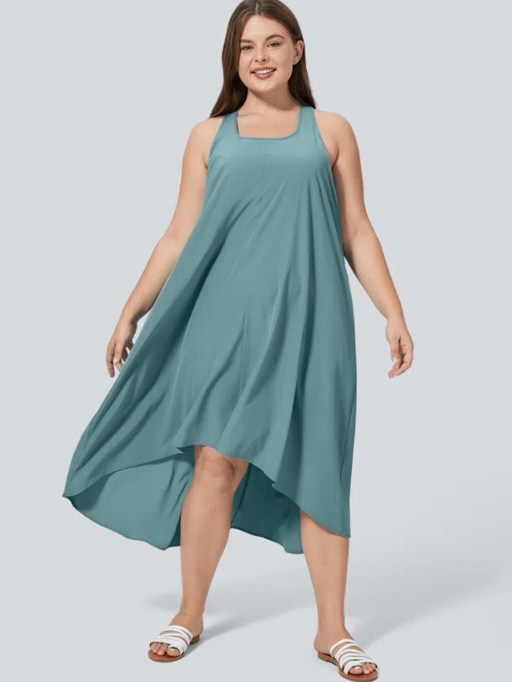 HALARA Teal High-Low Swing Dress